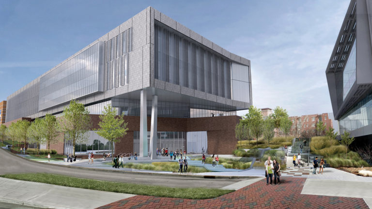 An illustration of Fitts-Woolard Hall, currently being constructed on NC State's Centennial Campus.