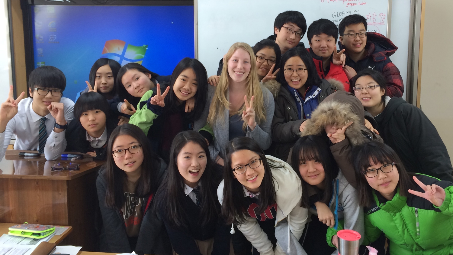 Mira Abed with students in classroom