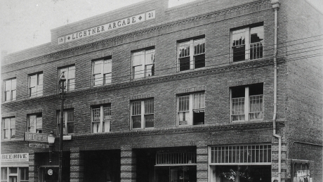 An archival photo shows the Arcade Hotel