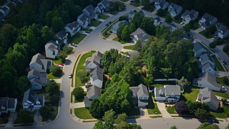 aerial of houses in Raleigh