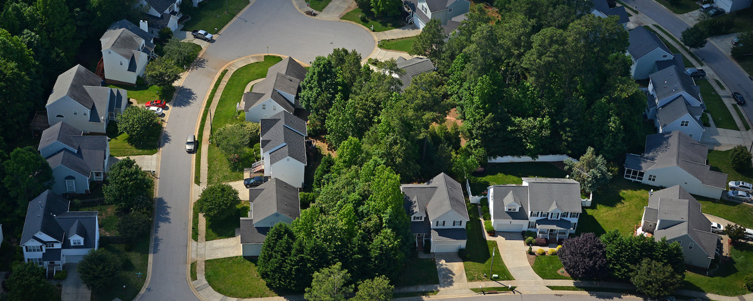 aerial of houses in Raleigh