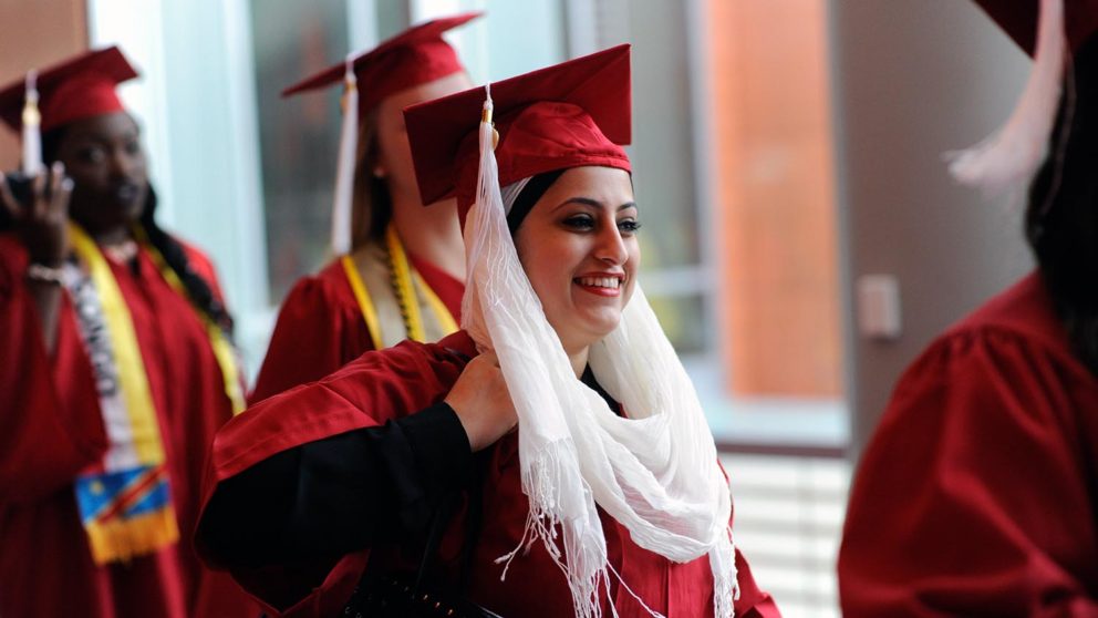 Students line up for graduation.