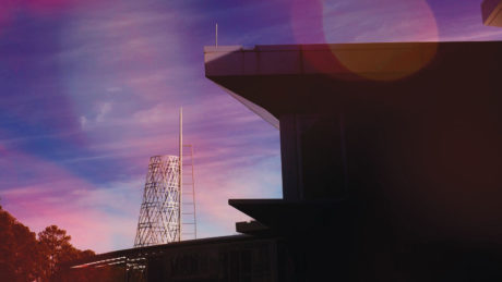 A metal tower at Talley Student Union.